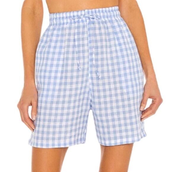 NWT Frankies Bikinis Lou Gingham Drawstring Shorts in Bluebell Size Medium - Picture 1 of 14